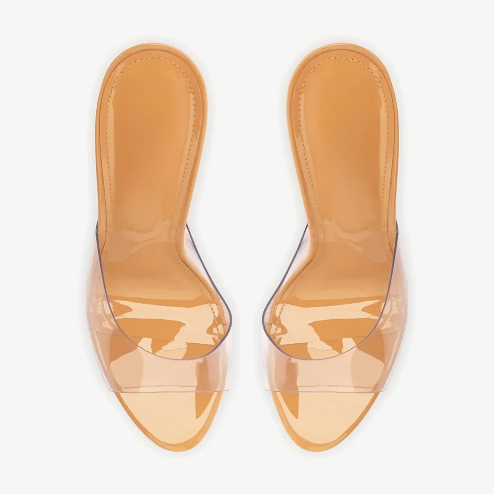 Simple Nude Open Toe Slip-On Stiletto Heel Clear Slide Sandals