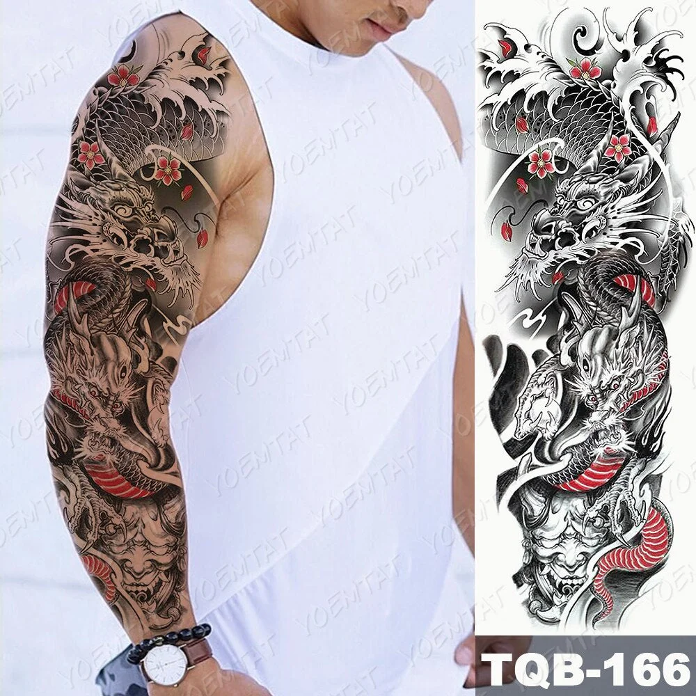 Large Arm Sleeve Tattoo Japanese Traditional Dragon Waterproof Temporary Tatto Sticker Totem Body Art Full Fake Tatoo Women Men