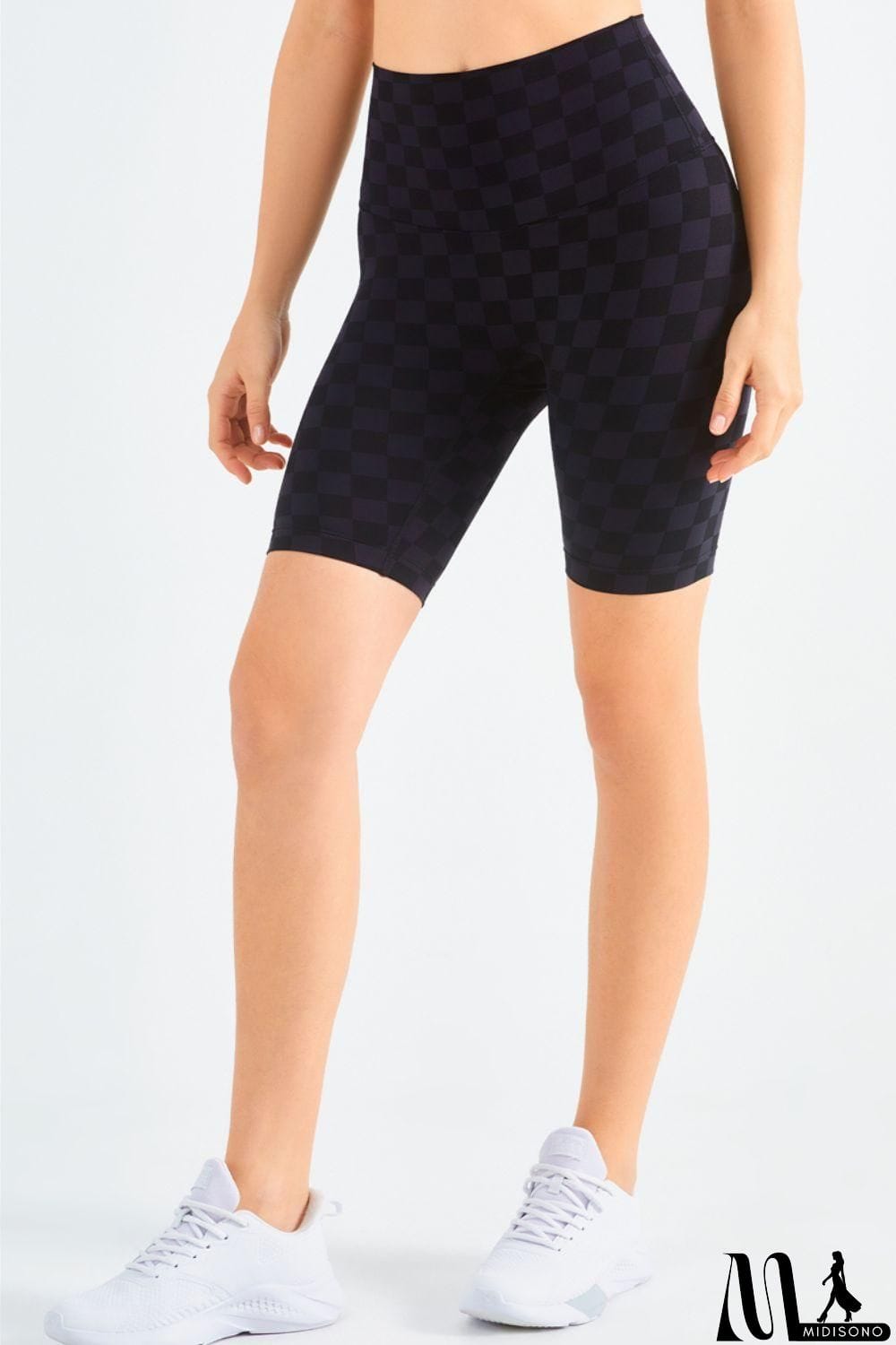MidiSono - Checkered Wide Waistband Biker Shorts