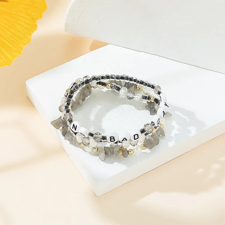 Olivenorma "No Bad Days" Crystal Beaded Three Layer Bracelet Set
