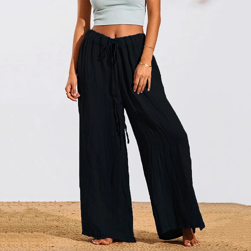 Solid Color Loose Slit Casual Pants