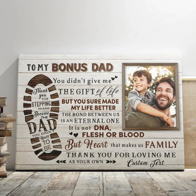 To My Bonus Dad Photo Frame Keepsake Wood Signs-Thank You For Stepping In And Become Dad