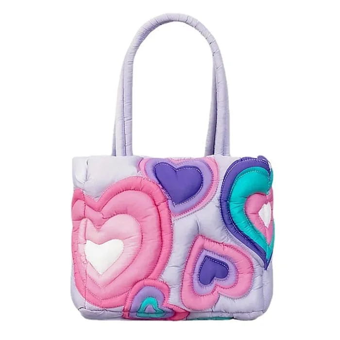 Colorful Heart Puffer Shoulder Bag