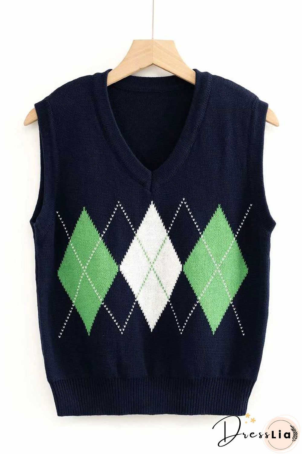 Checkered Cropped Knitted Tank Argyle Sleeveless Jumper