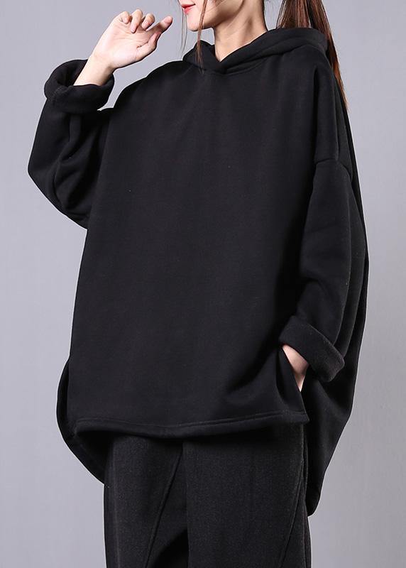 VCSHOES black cotton Blouse hooded pockets Dresses top