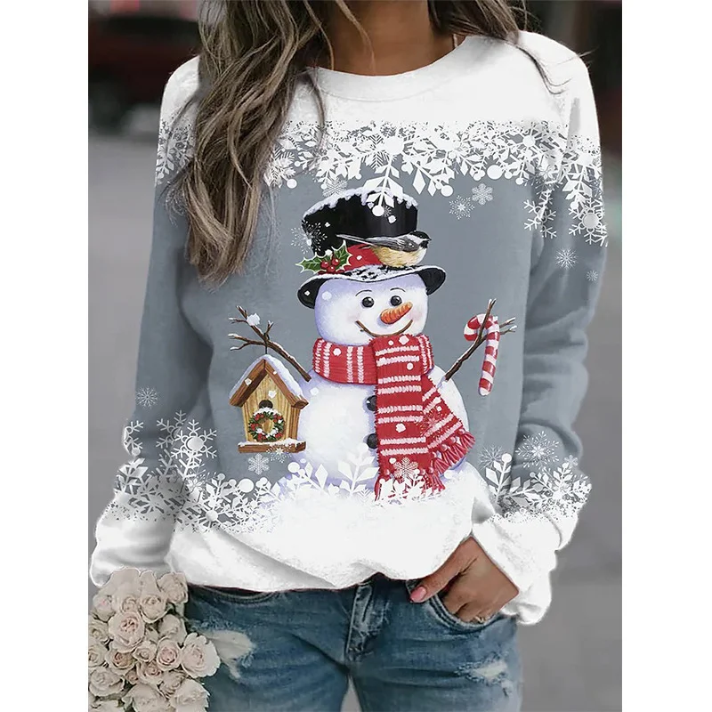 Christmas Snowman Long-Sleeved Stitching Loose Sweater trabladzer