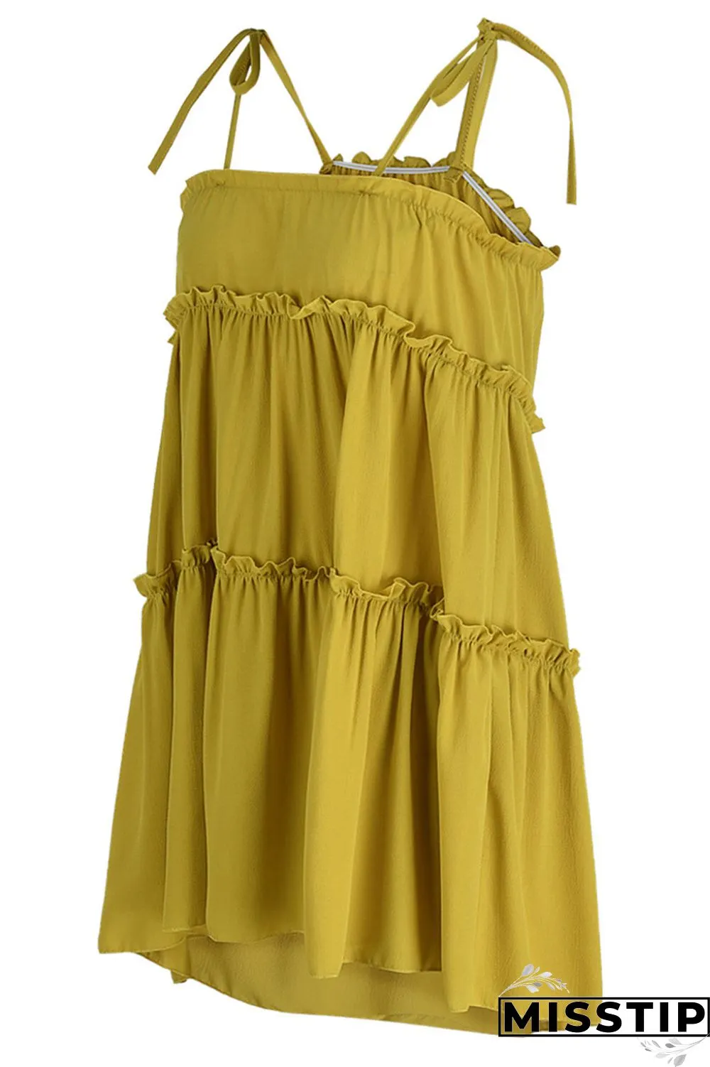 Light Green Sweet Solid Patchwork Fold Stringy Selvedge Spaghetti Strap A Line Dresses