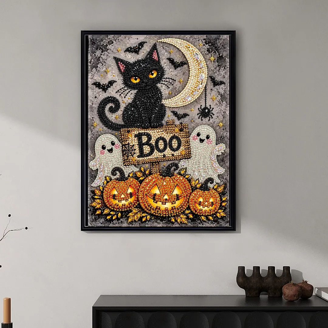 Pearl Painting Kit for Adults Cat Pumpkin Ghost Art