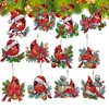 (US Local)12pcs Christmas Cardinal Diamond Painting Keychains Kit DIY Diamond Art Charms
