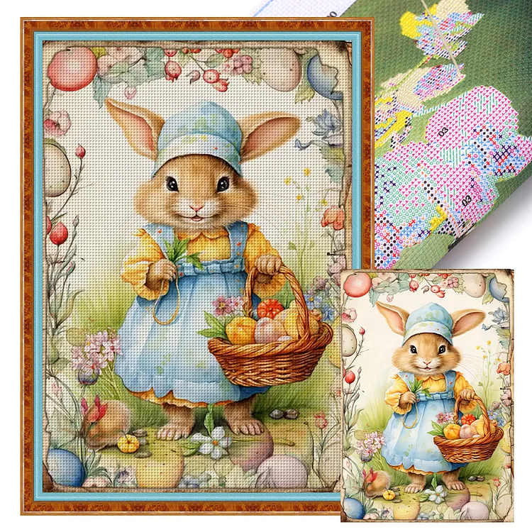 【Huacan Brand】Retro Poster-Easter Egg Bunny 11CT Stamped Cross Stitch 40*60CM