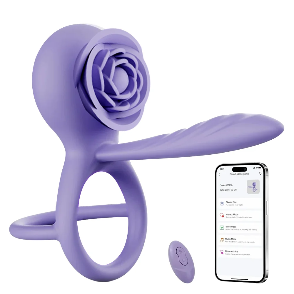 Rose Vibrating Cock Ring Penis Sleeve Penis Ring Clit Vibrators App Remote Control With 9 Vibration - Rose Toy