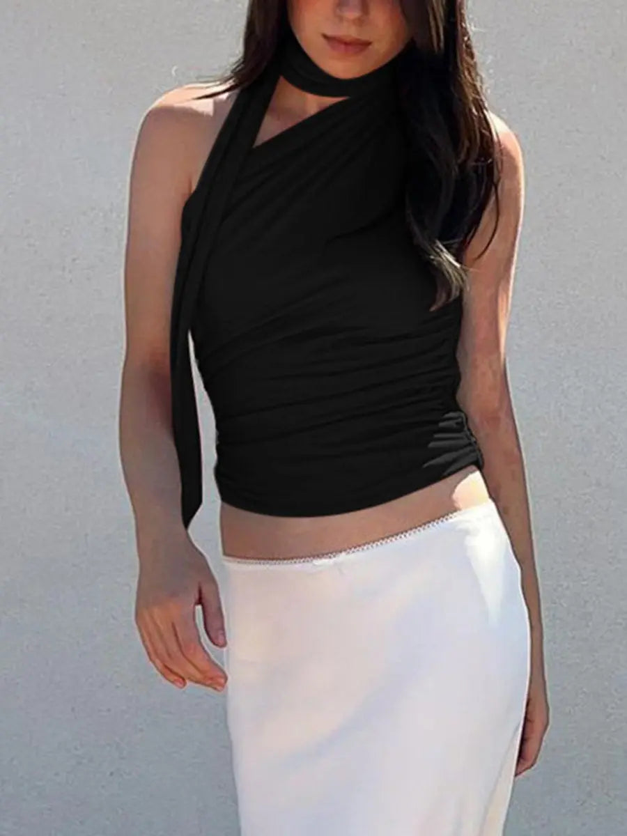 Neck Strap Sloping Shoulder Sleeveless Tank Tops