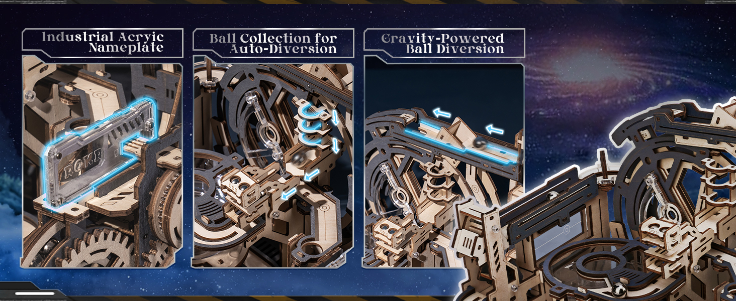 Tegooe 3D Wooden Puzzle Electric Marble Run Kit - Mechanical Brain Teaser Building Toy