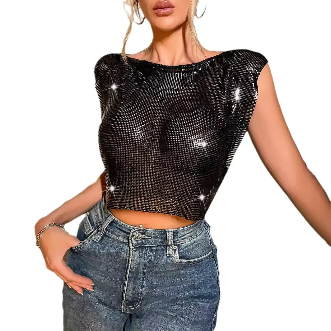 Women's Sequins Shiny Sleeveless Tank Top Party T-Shirt 