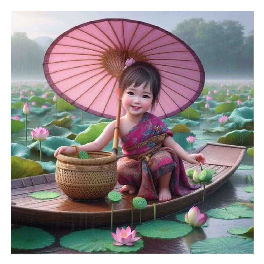 Full Round Diamond Painting - Lotus Girl(Canvas|30*30cm)