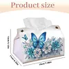 Blue Flowers Butterfly DIY PULeather Diamond Painting Tissue Box for Adults Beginners Gem Art Painting Napkin Holder for Living Room Bedroom Bathroom Table Decor