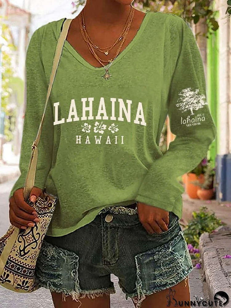 Women's Lahaina Strong Hawaii Tree of Life Aug 8 Hibiscus Print V-Neck Top