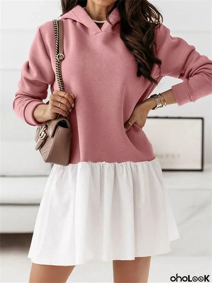 Women's Sweet Leisure Solid Long Sleeve Hooded Dresses