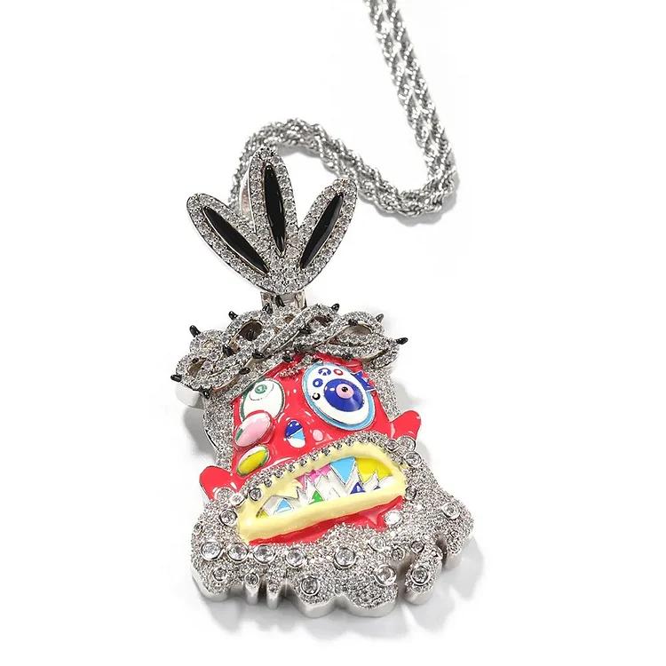 Enameled Religious Jesus Iced Out Zirconia Red Color Oil-Drip Charms Pendants-VESSFUL