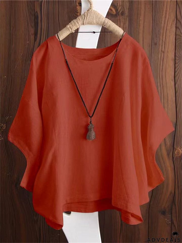 Irregular Fashion Solid Short Sleeved Vintage Blouse