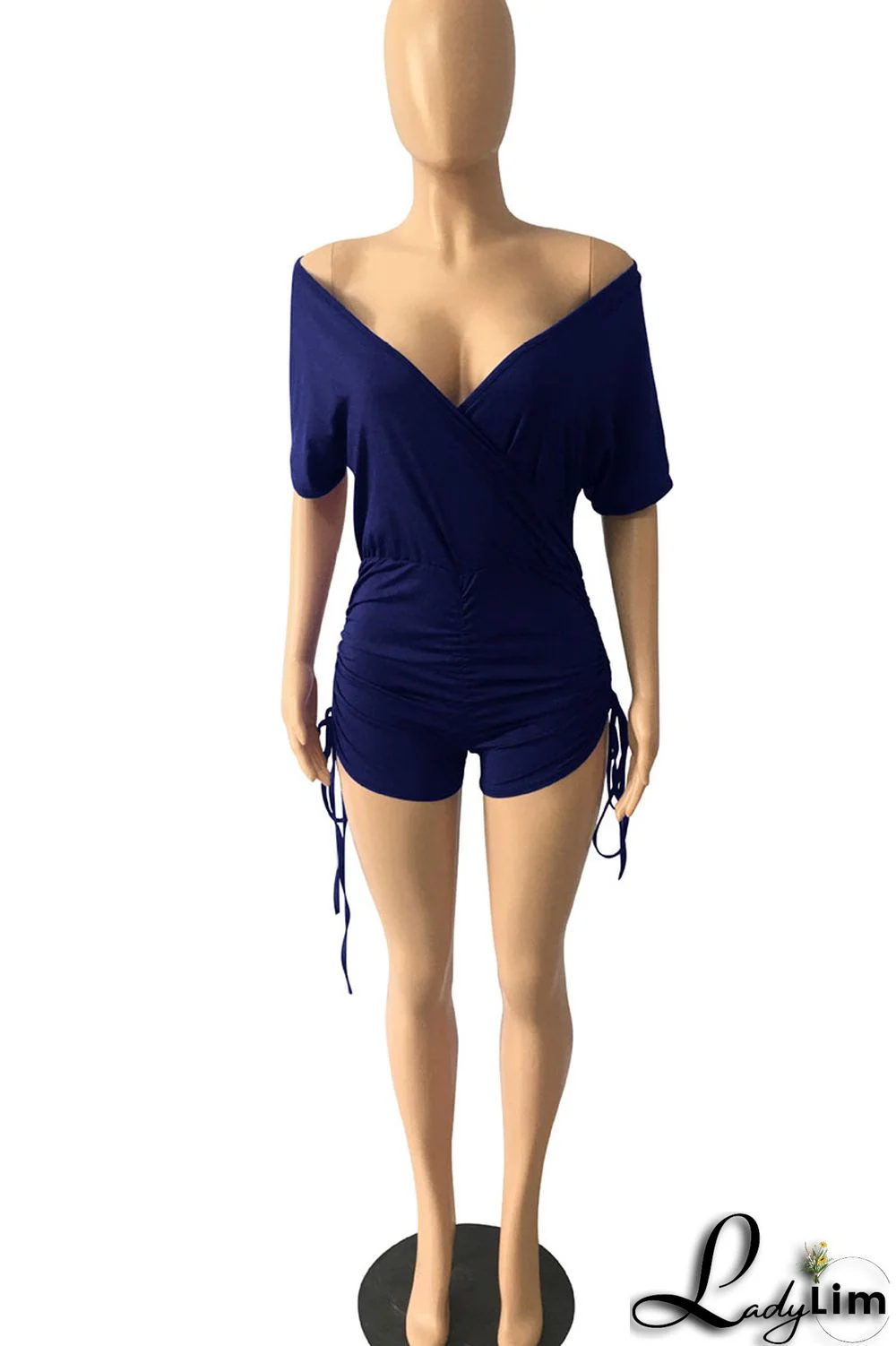 Royal Blue Sexy Solid Split Joint V Neck Regular Jumpsuits