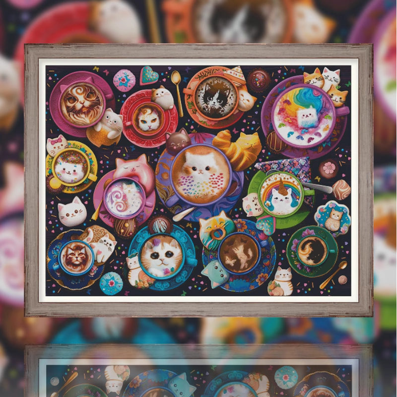 【ZZ4583- Cat Coffee】 Painting Fairy Cross Stitch