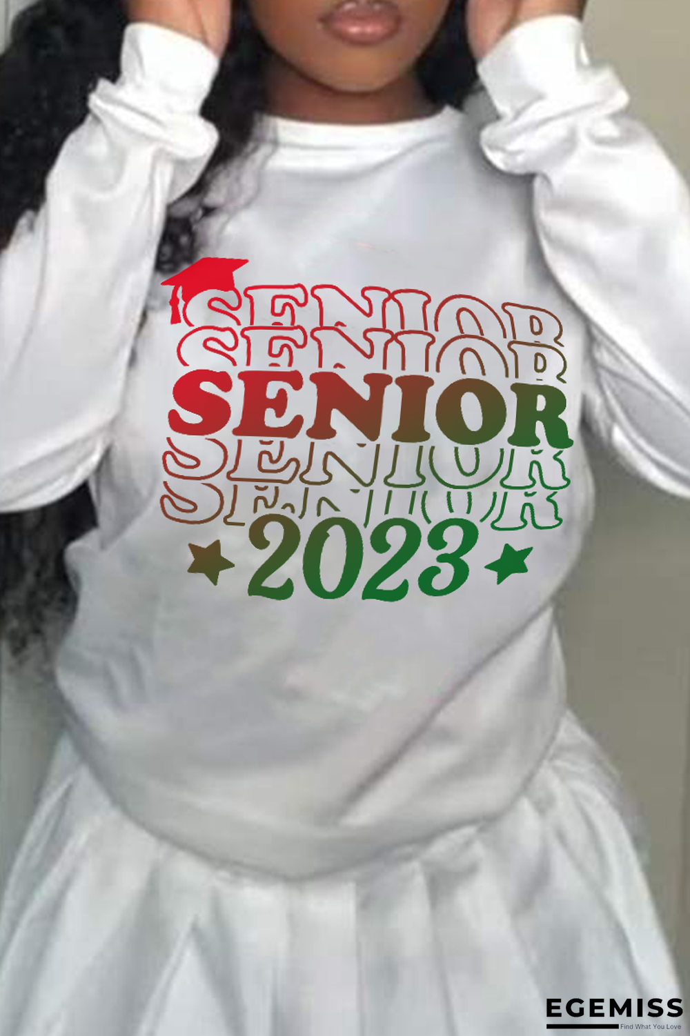 White Casual Street Gradual Change Print Letter O Neck Tops | EGEMISS