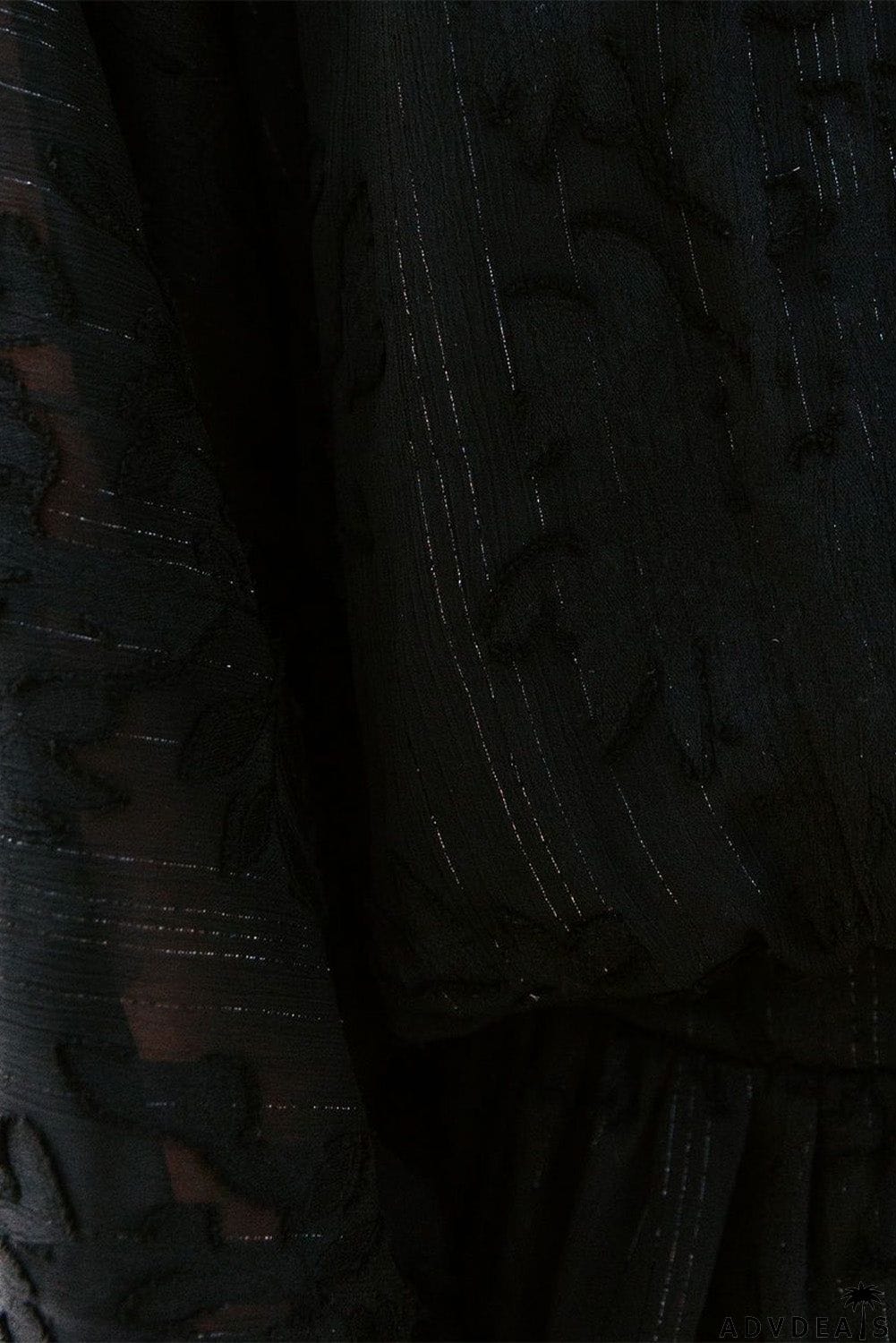 Shimmer Printed V Neck Ruffled Long Sleeve Top