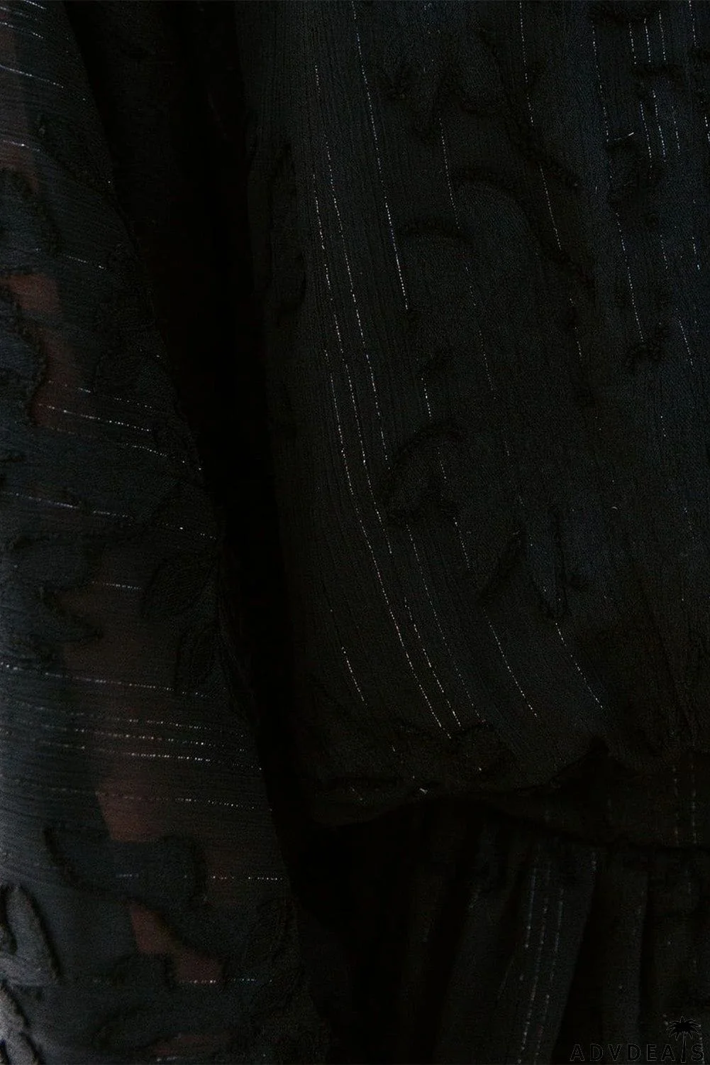 Shimmer Printed V Neck Ruffled Long Sleeve Top