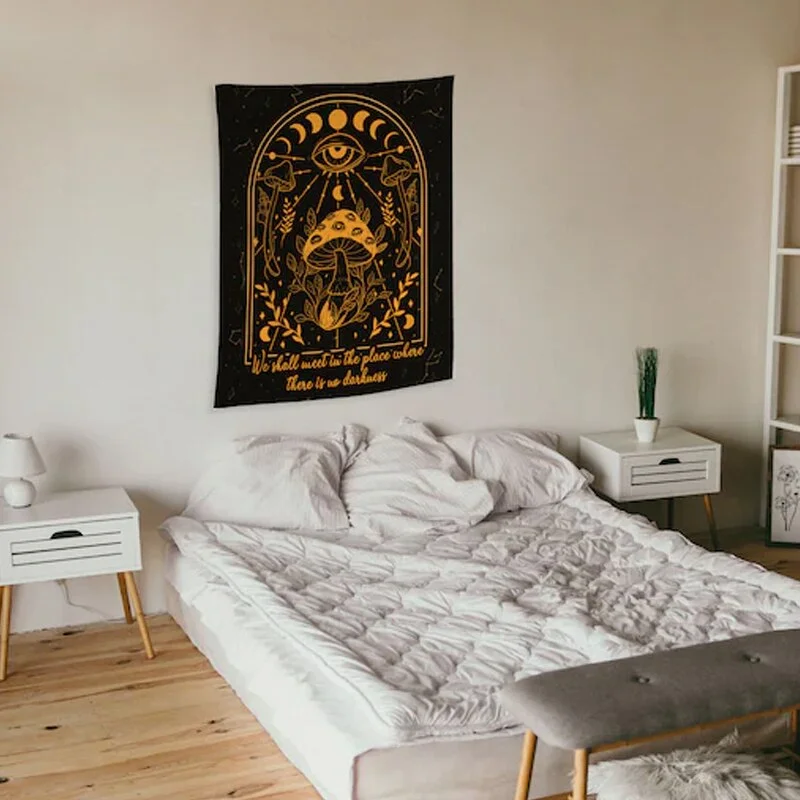 Psychedelic Mushroom Tapestry Wall Hanging Moon phase Chart Hippie Bohemian Tapestries Psychedelic Witchcraft Home Decor