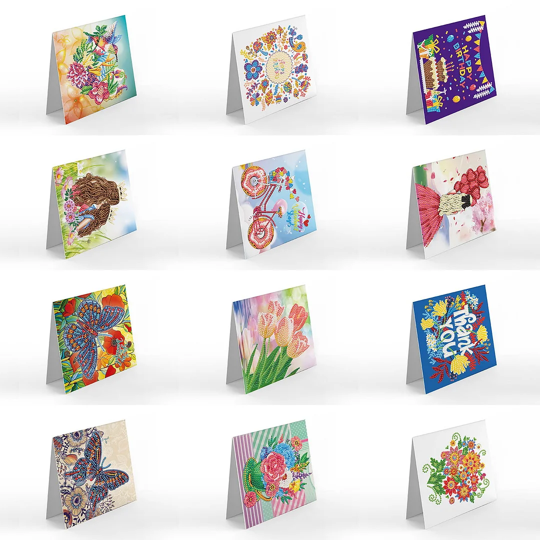 12pcs DIY Diamond Painting Greeting Cards Mosaic Birthday Postcard
