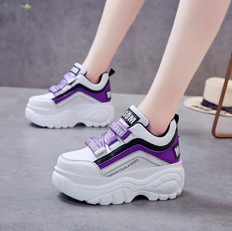 Thick Bottom Chunky Sneakers Women White Black Patchwork High Platform Shoes Woman Casual Autumn Winter Wedges Footwear G788