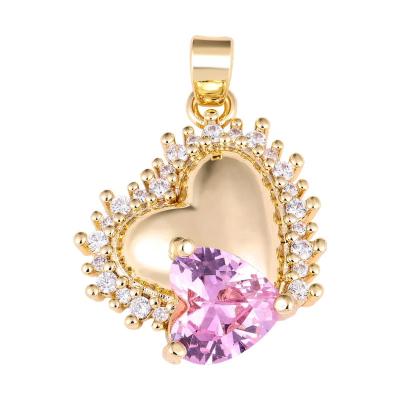 1 Piece Copper Zircon Four Leaf Clover Round Heart Shape Pendant Jewelry Accessories