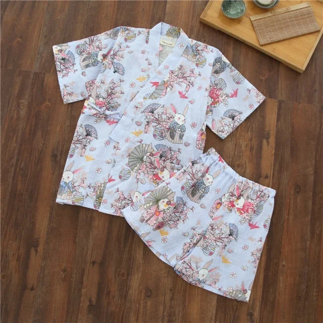 Japanese Cotton Summer Short Sleeve Pajamas Set SP17923