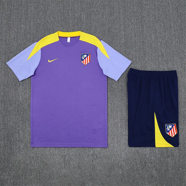 25/26 Atletico Madrid purple short-sleeved training suit kids set