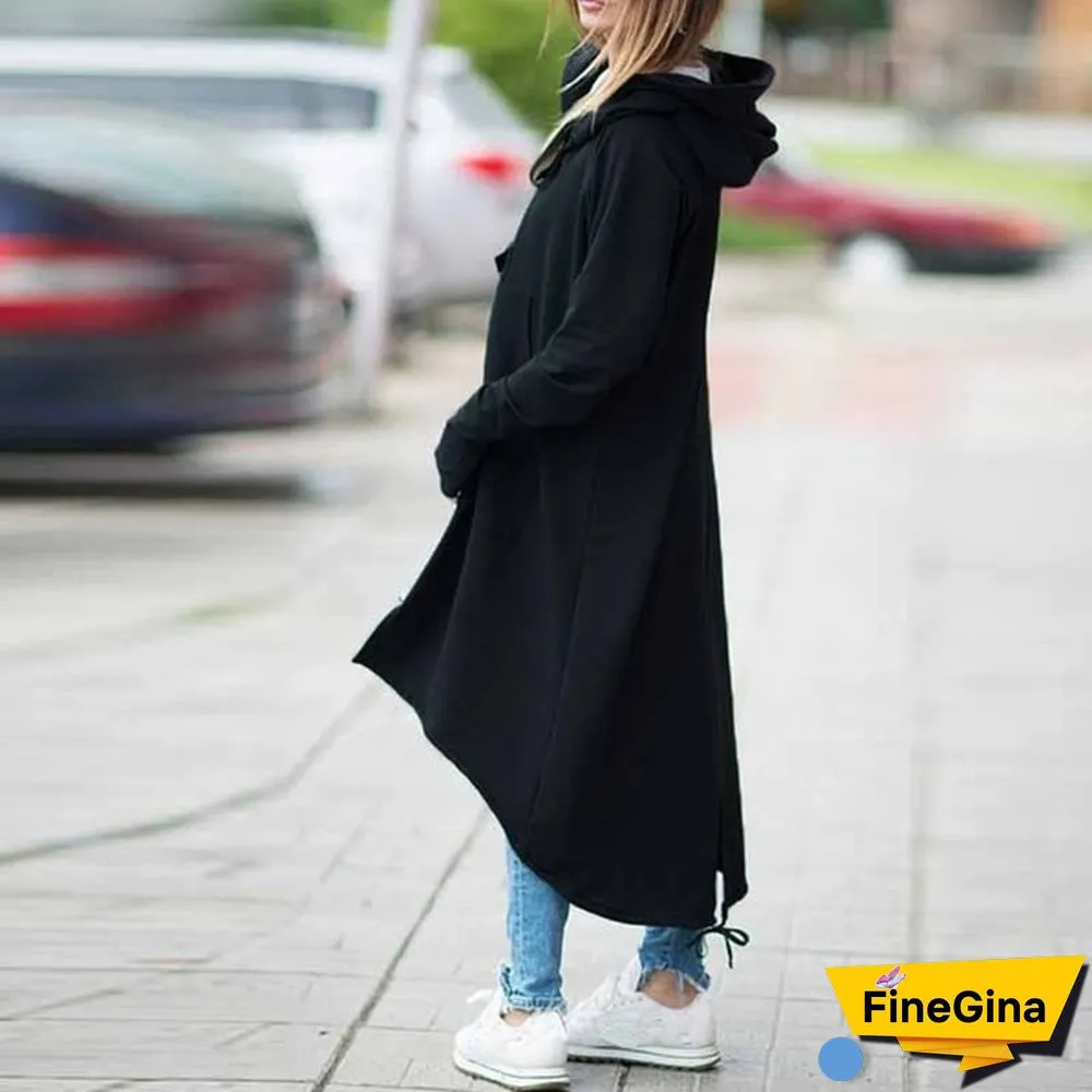 Women's Loose Hooded Sweater Zipper Long Coat Long Sleeve Hoodies Coats Casual Cardigans