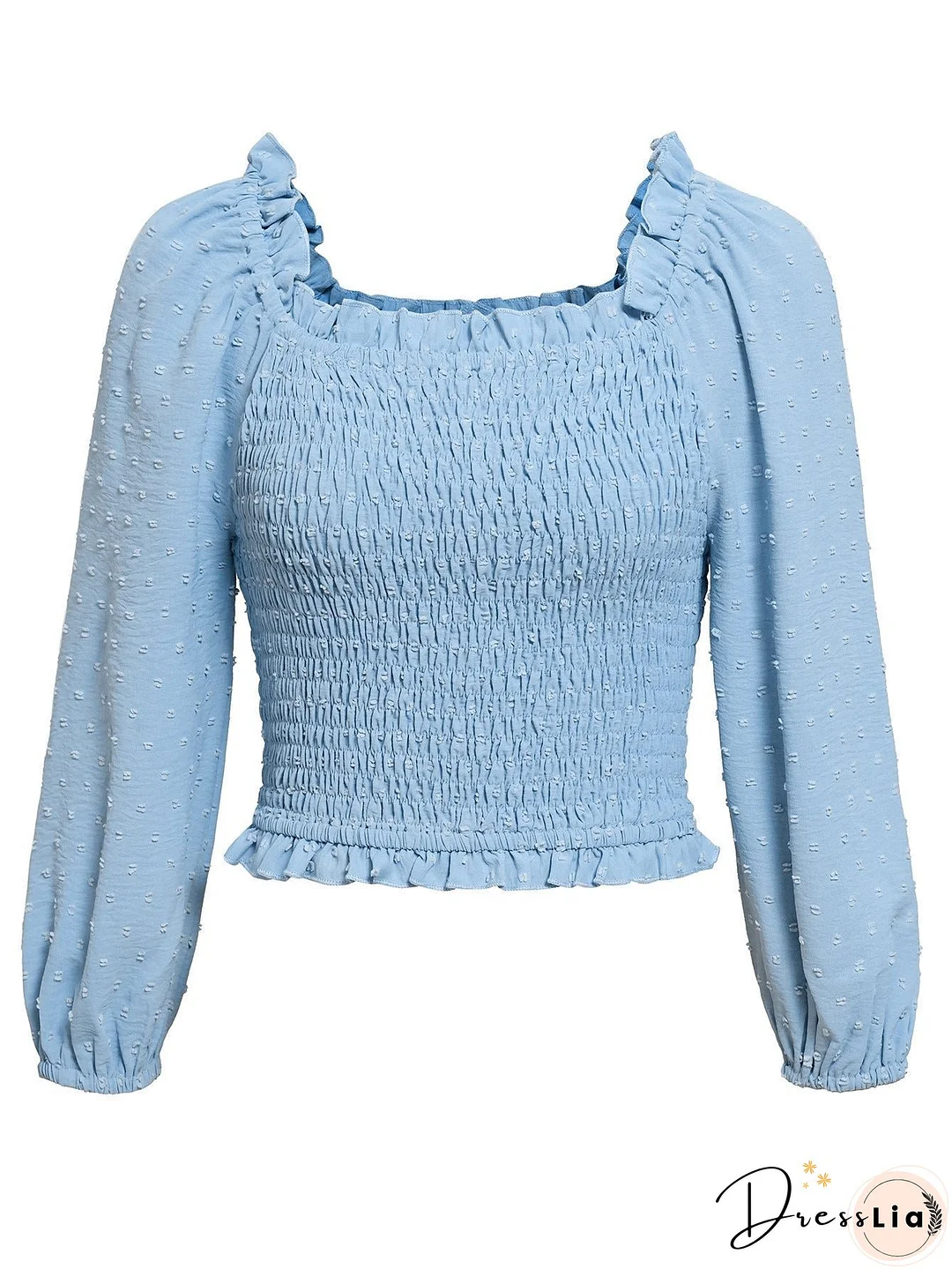 Swiss Dot Smocked Frill Trim Blouse