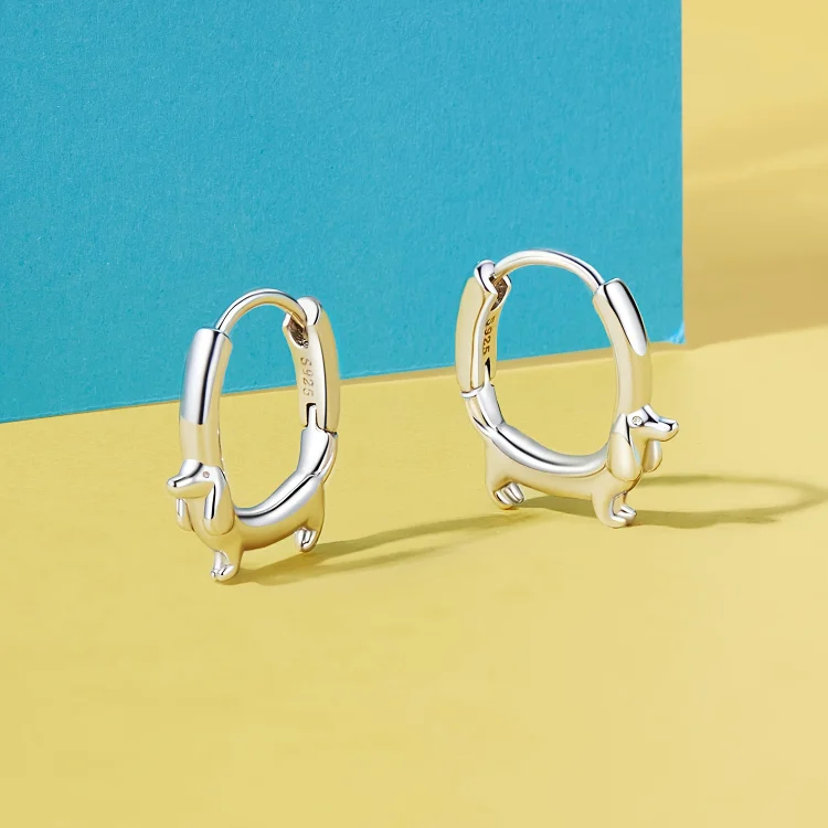 925 Sterling Silver Dachshund Hoop Earrings 