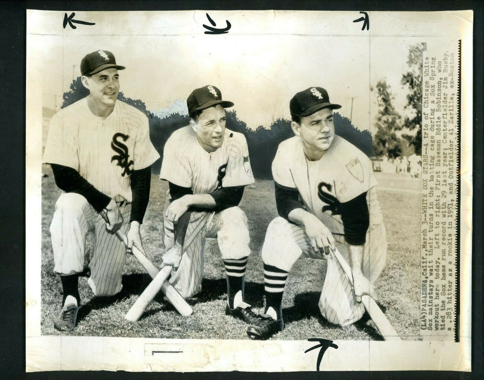 Eddie Robinson Jim Busby Al Zarilla 1952 Press Photo Poster painting Chicago White Sox