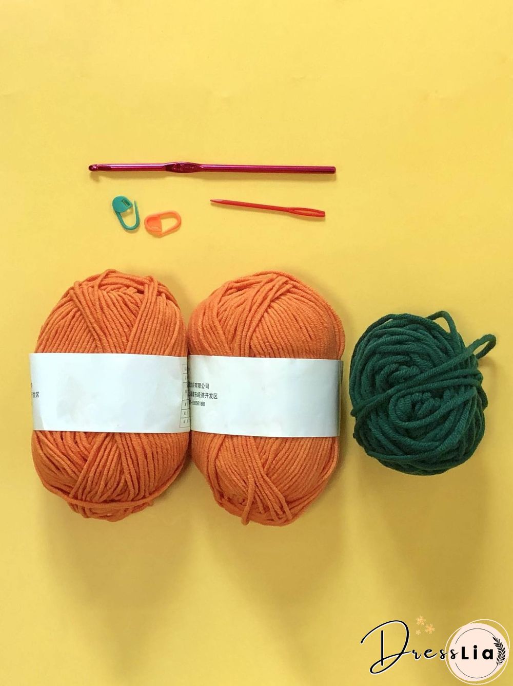 DIY Hand Knitting Crochet Yarn Orange Bag Material Set