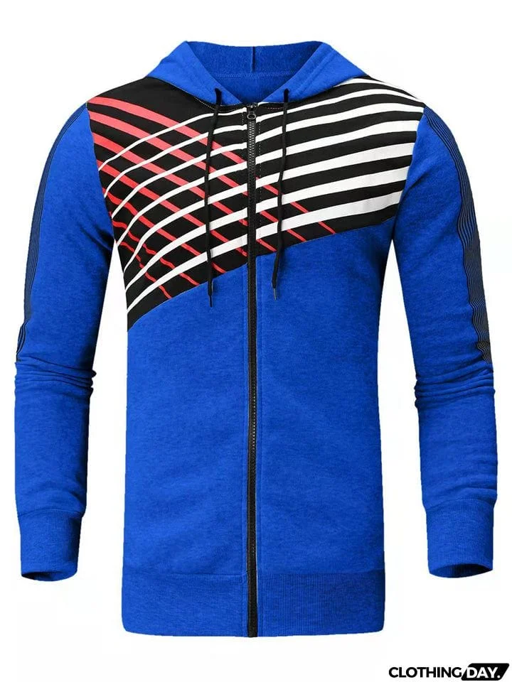 Men's Sports Style Anti-theft Zipper Pocket Drawstring Hoodies