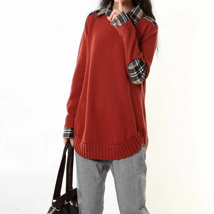 Red sweaters woman fake two pieces
