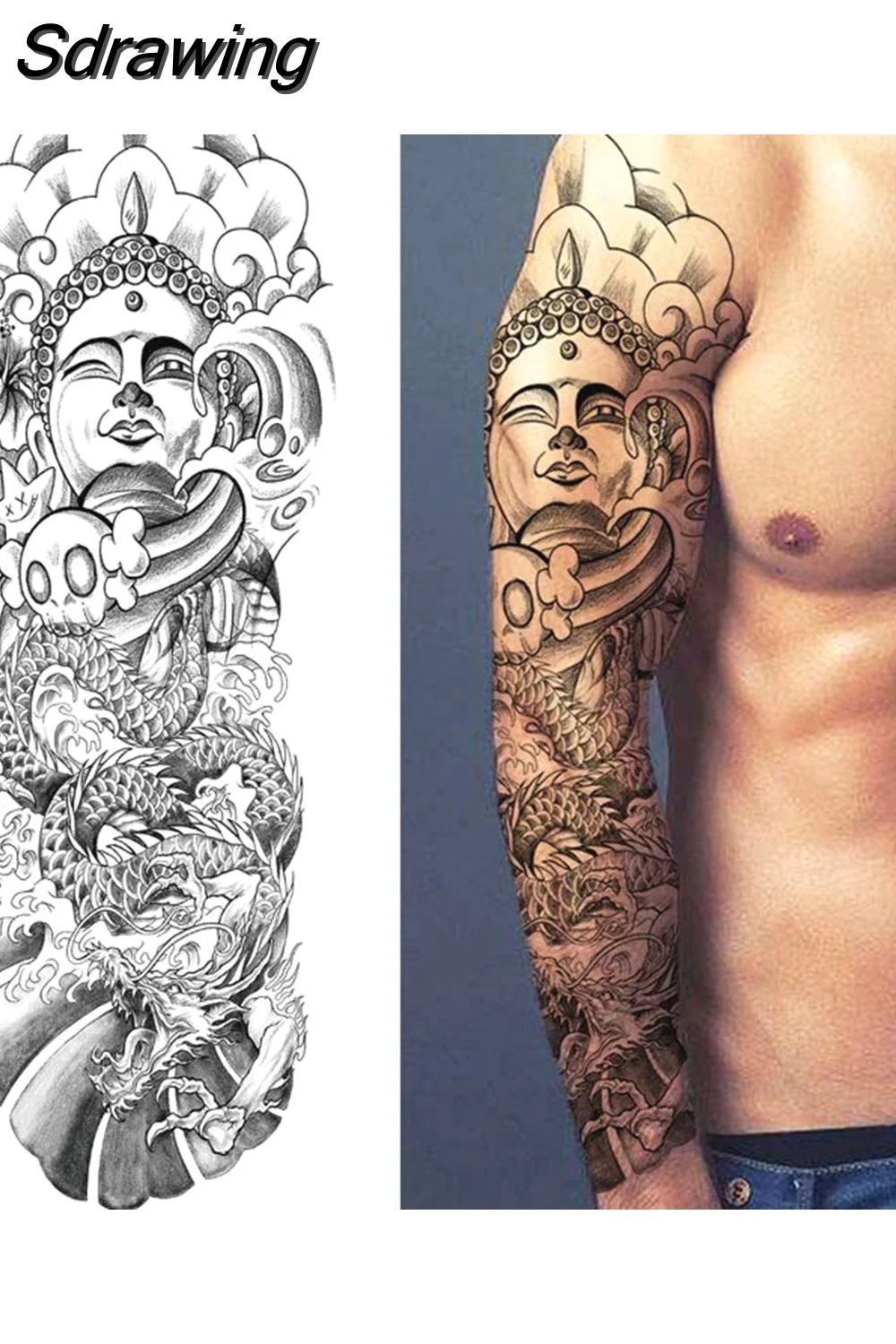 Sdrawing Sheets Full Arm Leg Extra Large Temporary Tattoos, Body Art For Men And Women - Wolf,Tiger,Bear,Warrior,Tribal Symbol 405-1