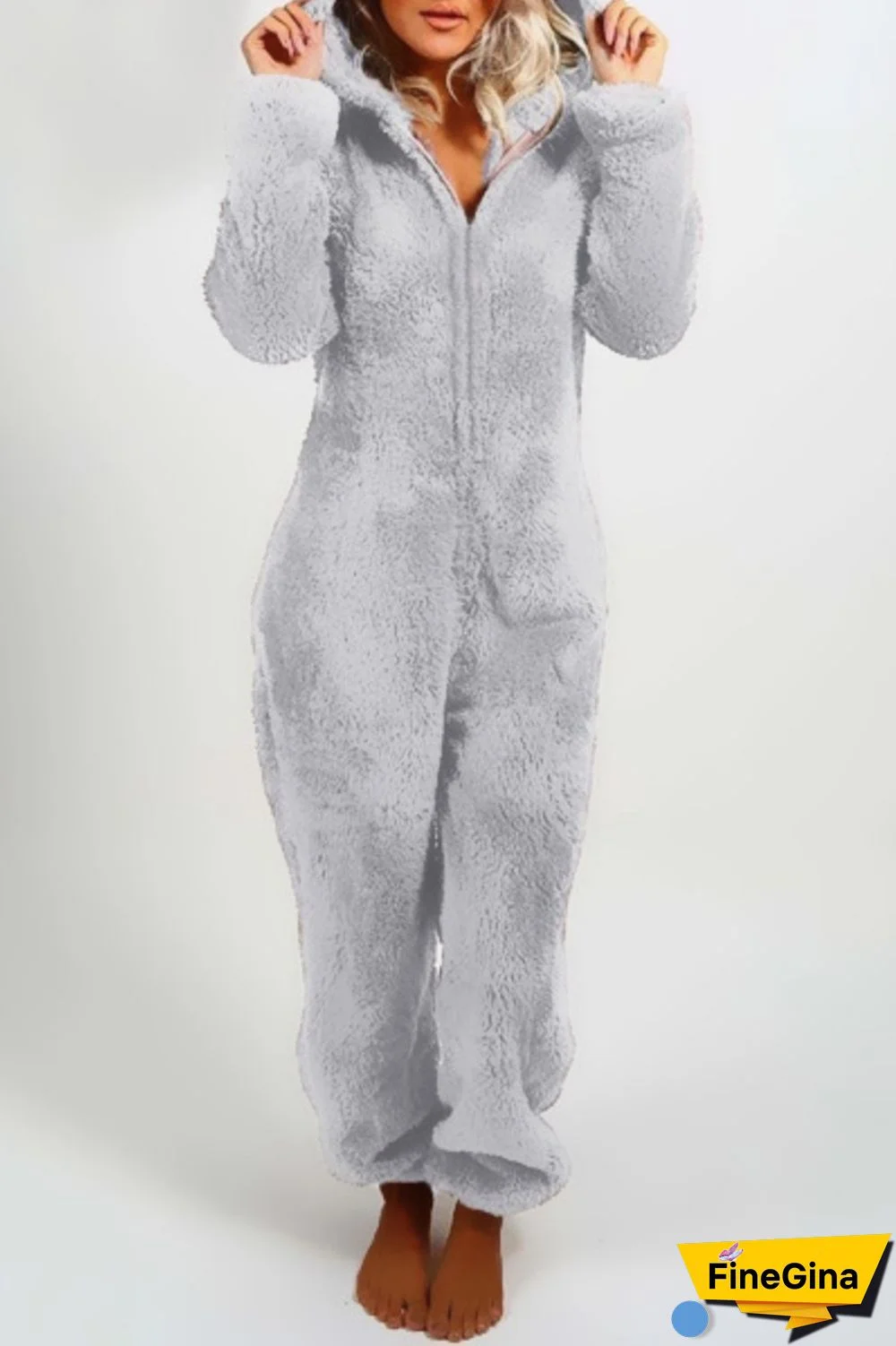 Yellow Casual Living Solid Patchwork Hooded Collar Regular Jumpsuits