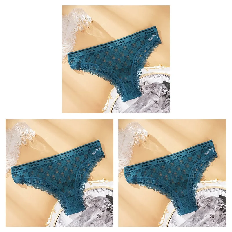 Fashion Lace Hollow Briefs Comfortable And Soft Panties Women's Sexy Close-Fitting Panties Low Rise 3PCS Underwear Lingerie