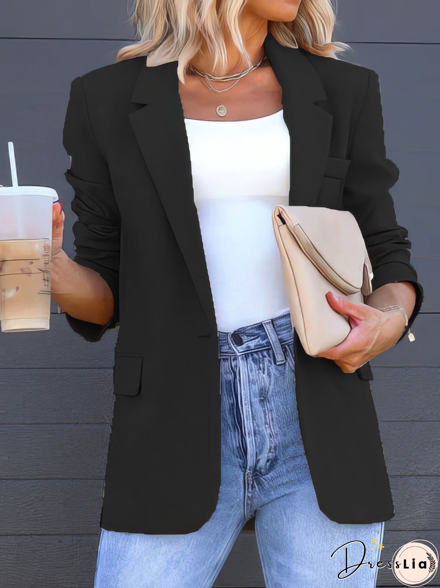 Casual Solid Lapel Slit Pocket Blazer