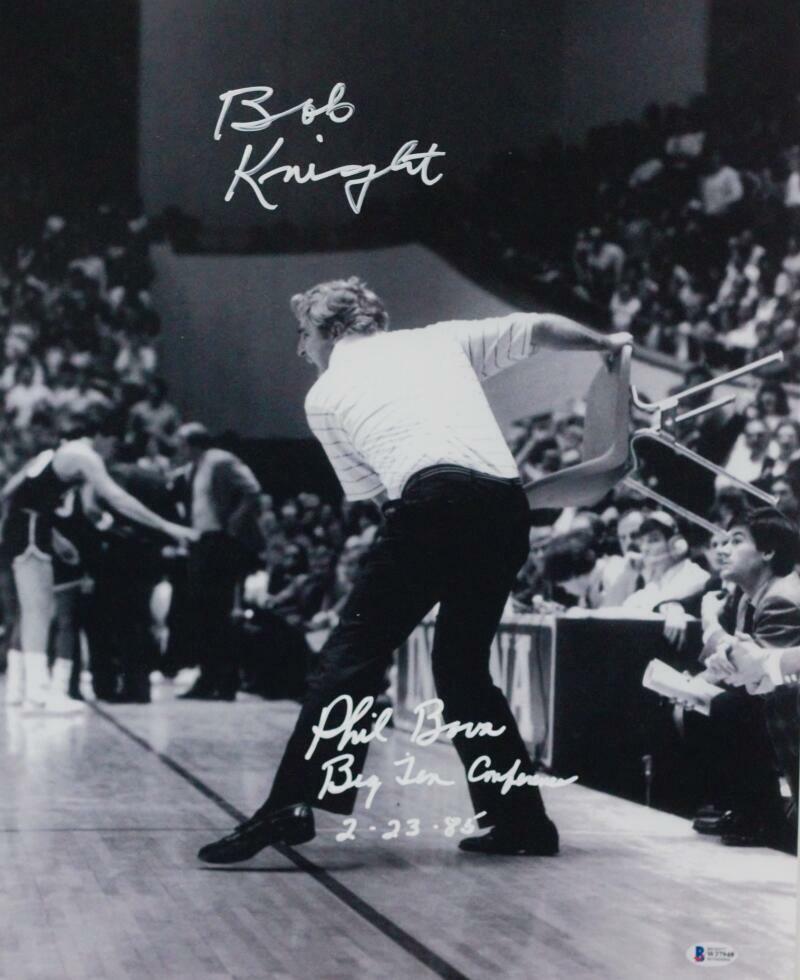 Bob Knight Phil Bova Signed 16x20 Red Chair Photo Poster painting w/Insc - Beckett W Auth *White