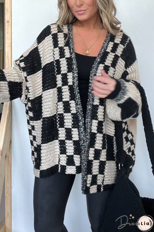 Casual Plaid Mid-length Loose Knitted Outerwear