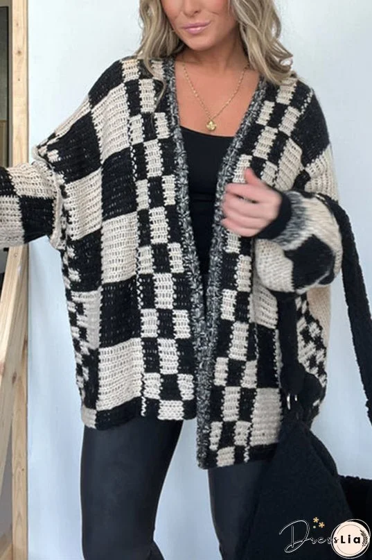 Casual Plaid Mid-length Loose Knitted Outerwear