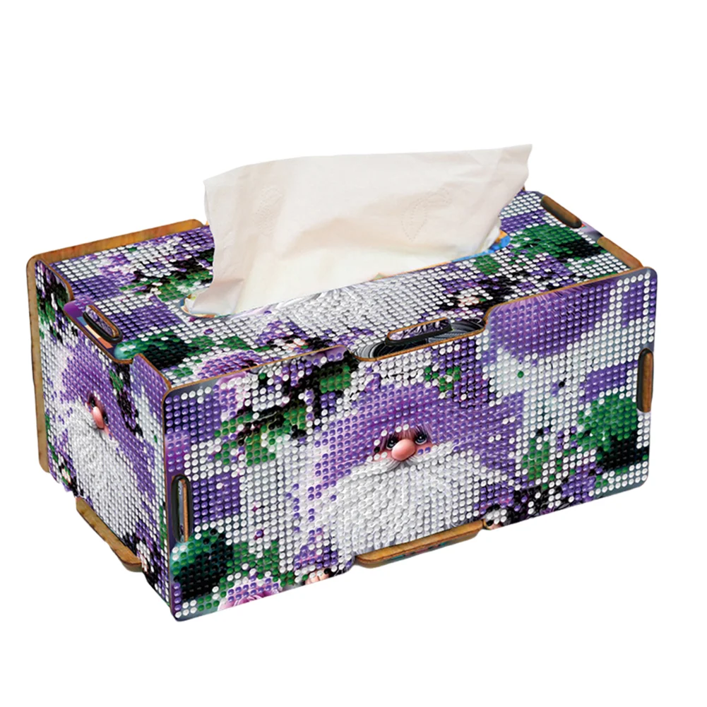Purple Gnome Diamond Painting Tissue Box Wooden Diamond Art Tissue Storage Box